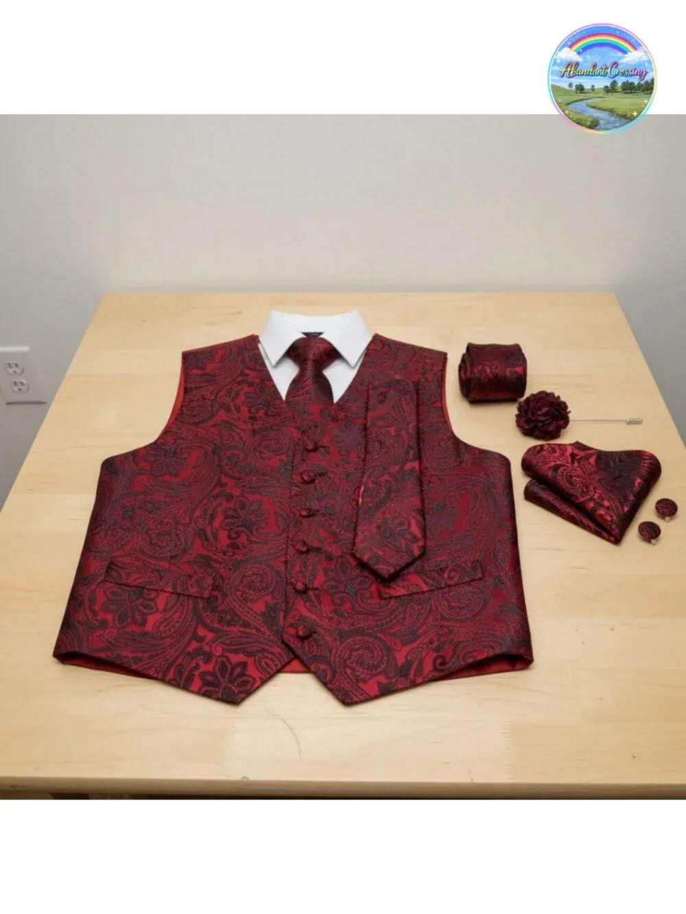 Mens Silk Suit Vest 5pc Set Necktie Pocket Square Cufflinks Lapel Pin Formal